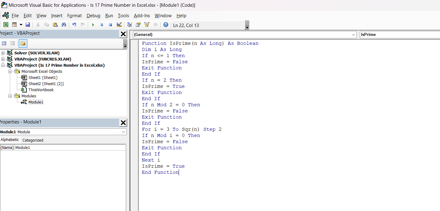 Is 17 prime number in Excel