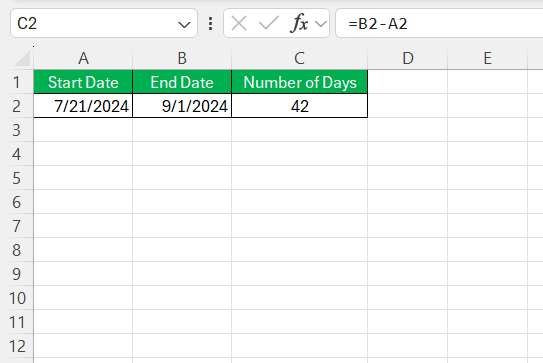 Date Subtraction in Excel