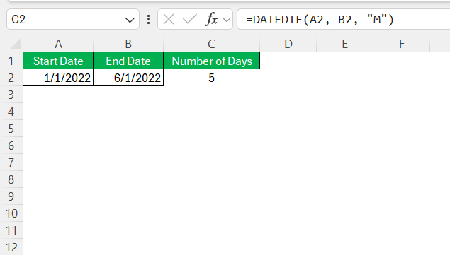 Date Subtraction in Excel