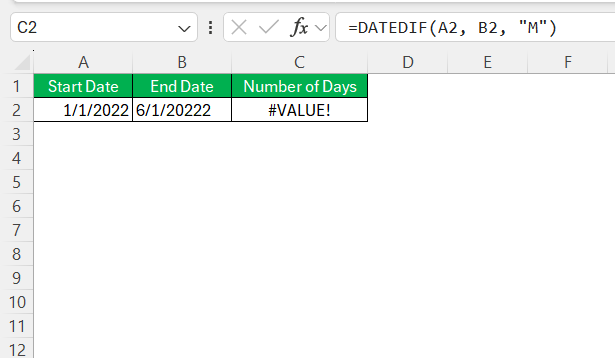 Date Subtraction in Excel