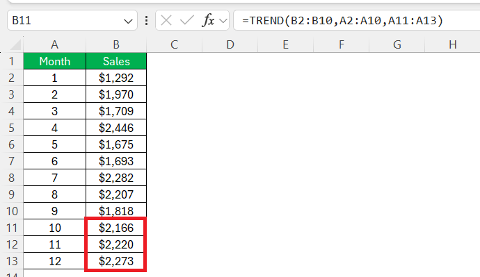 Extrapolating in Excel