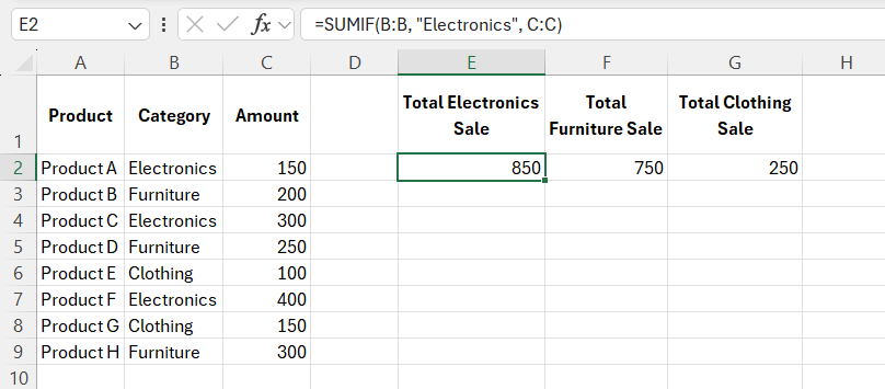 excel sumifs