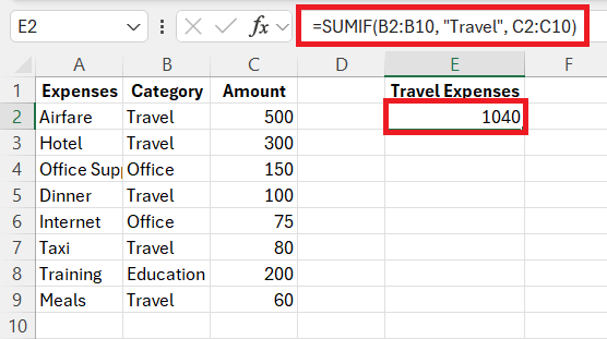 excel sumifs