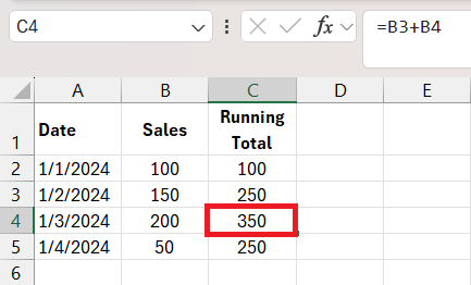 Excel Running Total Formula