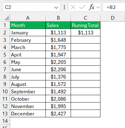 Excel Running Total Formula