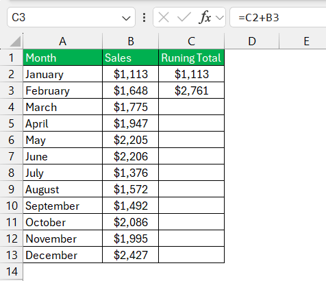 Excel Running Total Formula