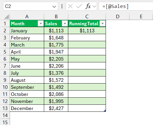 Excel Running Total Formula