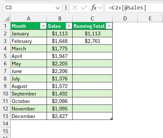 Excel Running Total Formula