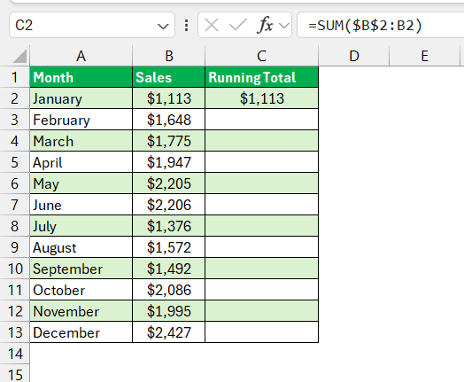 Excel Running Total Formula