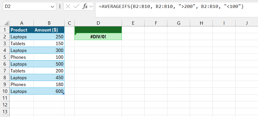 Averageifs in Excel