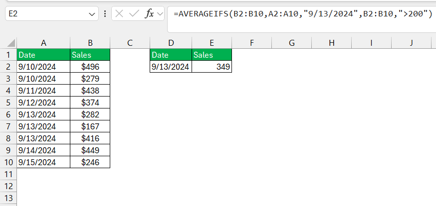 Averageifs in Excel