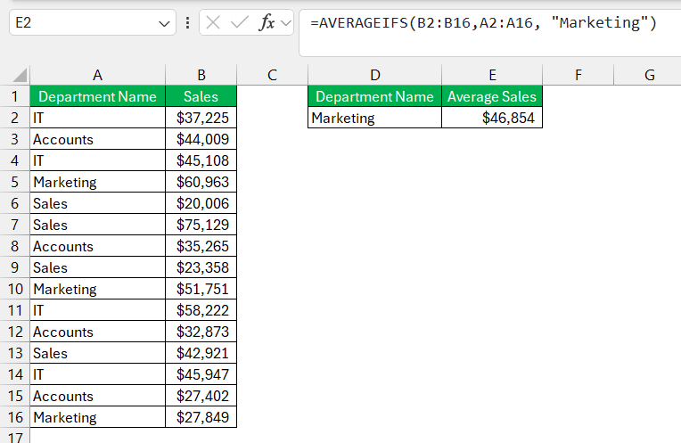 Averageifs in Excel