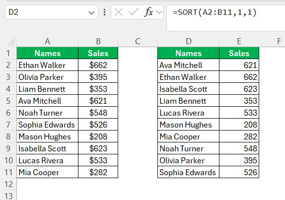 Define Sort in Excel