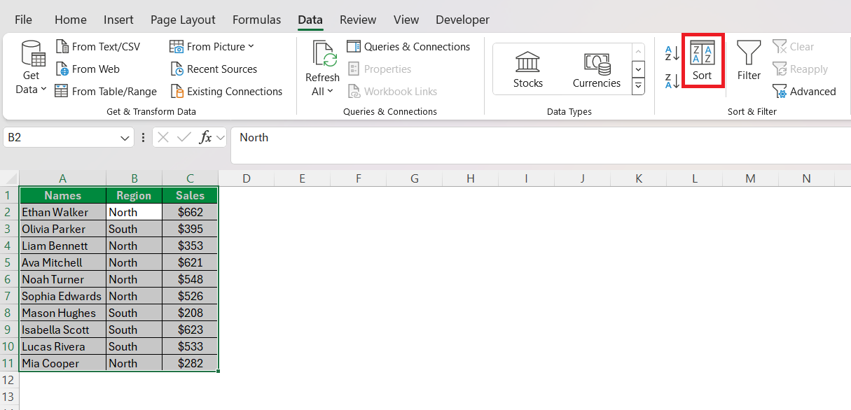 Define Sort in Excel