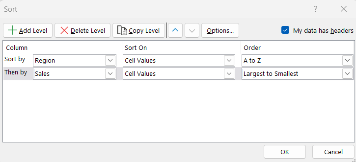 Define Sort in Excel