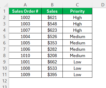 Define Sort in Excel