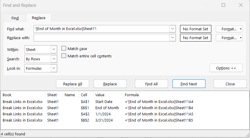 Break Links in Excel