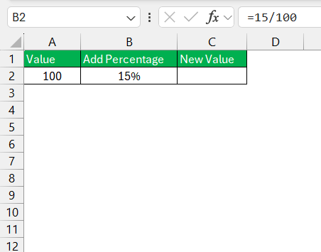 How to add percentage in excel