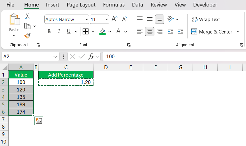 How to add percentage in excel