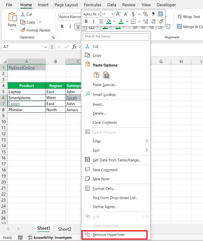 How to Remove Hyperlinks in Excel