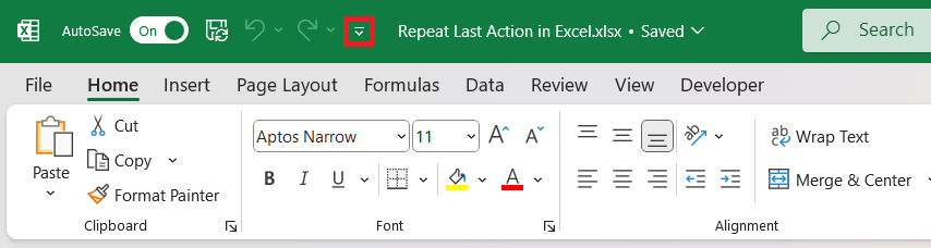 Repeat Last Action in Excel