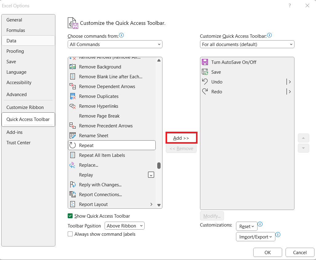 Repeat Last Action in Excel