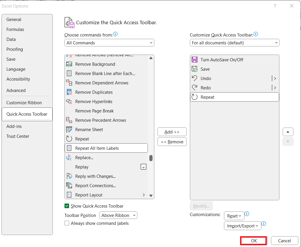 Repeat Last Action in Excel