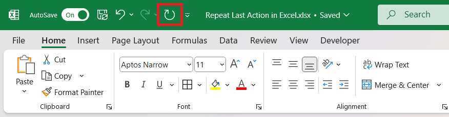 Repeat Last Action in Excel