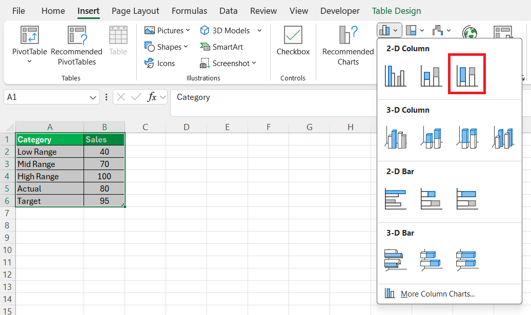 Bullet Chart in Excel