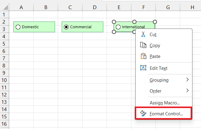 Radio Button in Excel