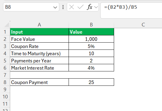 Bond valuation calculator in Excel