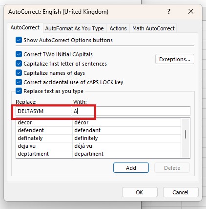 Autocorrect in Excel