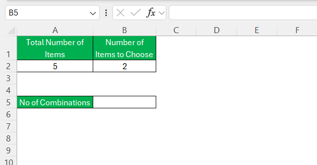 Combinations in Excel