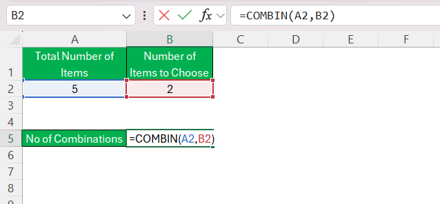 Combinations in Excel