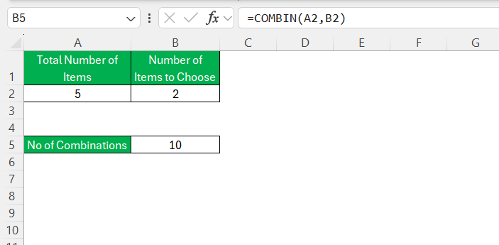 Combinations in Excel