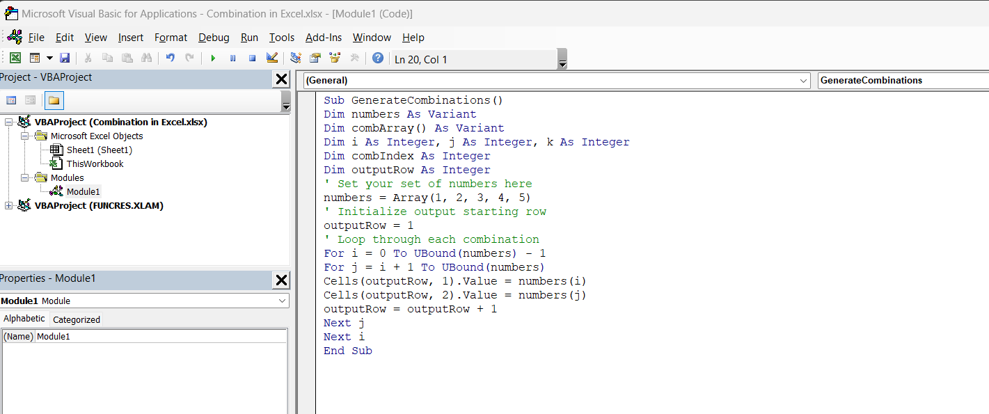 Combinations in Excel