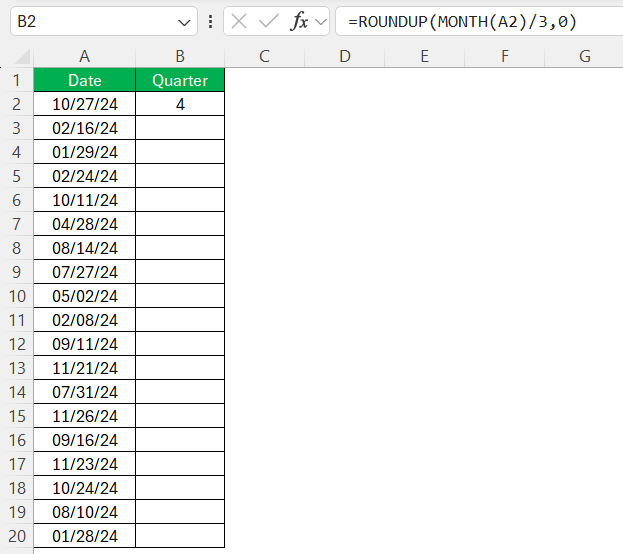 Convert Months to Quarters in Excel