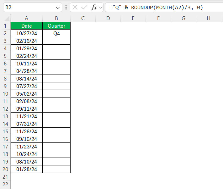 Convert Months to Quarters in Excel