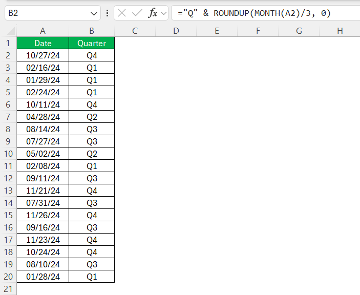 Convert Months to Quarters in Excel