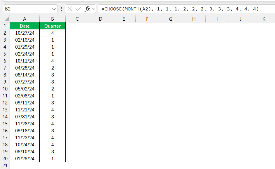 Convert Months to Quarters in Excel