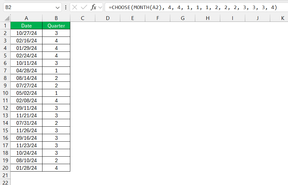 Convert Months to Quarters in Excel