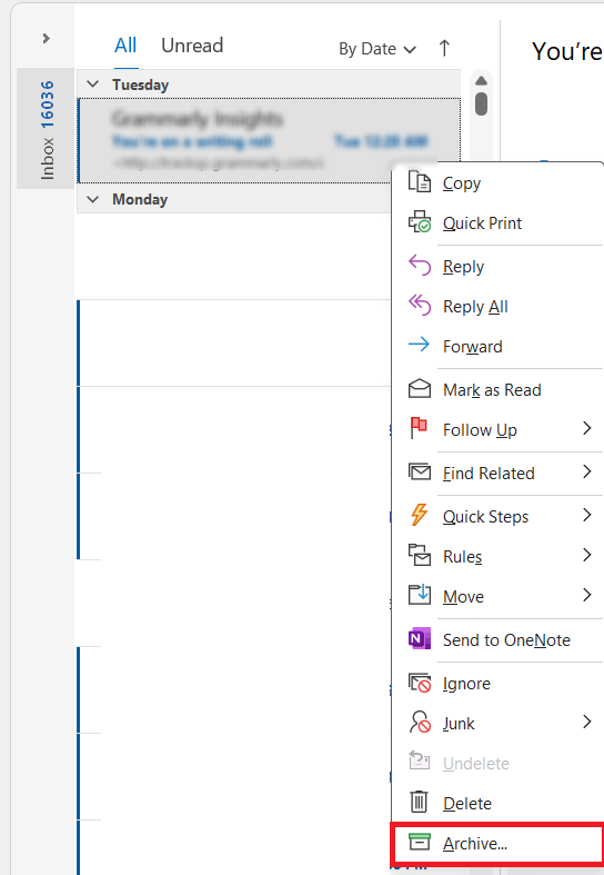 Archive Emails in Outlook