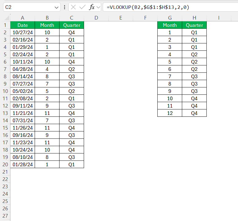 How to Get Quarters in Excel