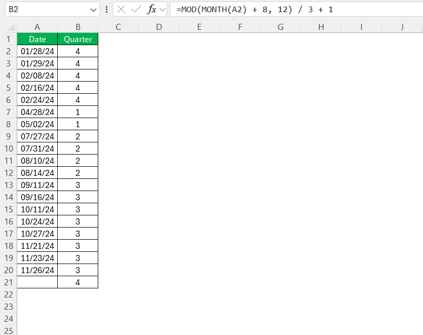 How to Get Quarters in Excel