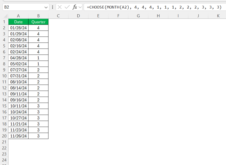 How to Get Quarters in Excel