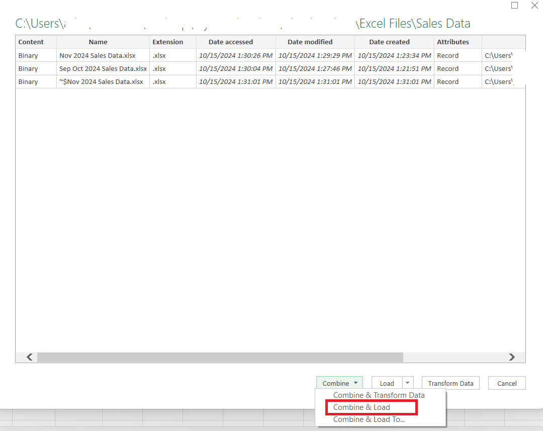 Combine Multiple Excel Files