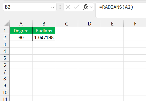 Cos 2 in Excel