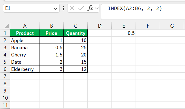 Excel INDEX Function