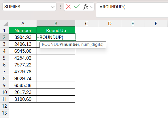 Roundup Function in Excel