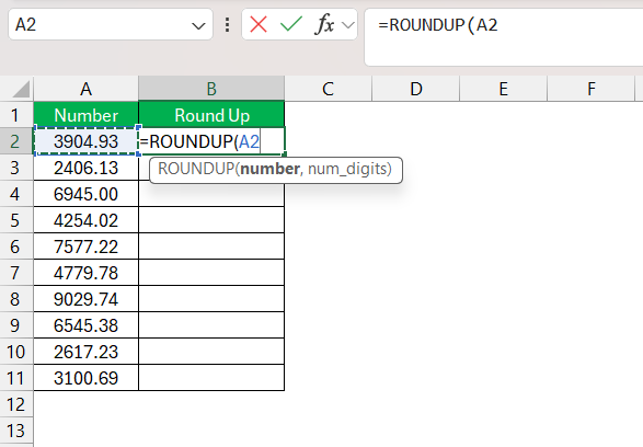 Roundup Function in Excel